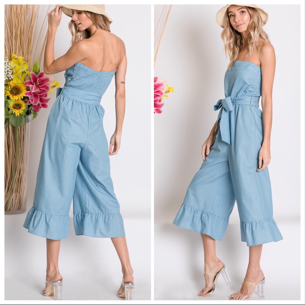 The Josie Chambray Belted Bow Jumpsuit - Picture 2 of 5